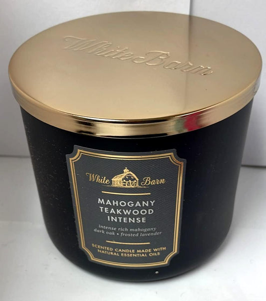 Bath & Body Works White Barn 3-Wick Candle in Mahogany Teakwood High Intensity