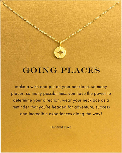 Baydurcan Friendship Anchor Compass Necklace Good Luck Elephant Pendant Chain Necklace with Message Card Gift Card gold compass
