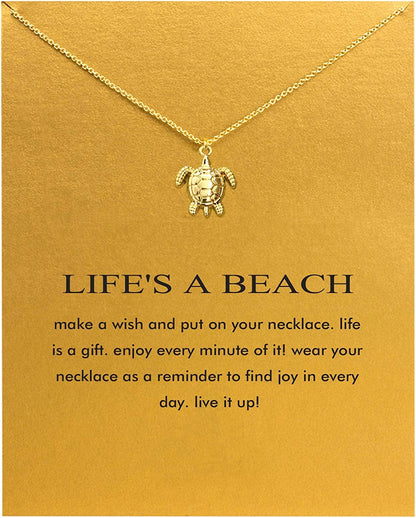 Baydurcan Friendship Anchor Compass Necklace Good Luck Elephant Pendant Chain Necklace with Message Card Gift Card gold sea turtle