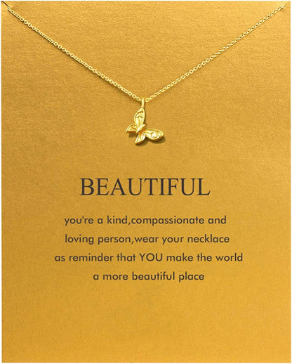 Baydurcan Friendship Anchor Compass Necklace Good Luck Elephant Pendant Chain Necklace with Message Card Gift Card Gold Butterfly