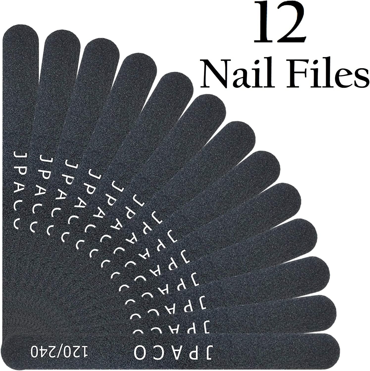Nail Files 120 240 Grit for Natural Acrylic Poly Nail Extension Gel Nails Double Sided Black Washable Professional Set Manicure Tools (12 Pack) by JPACO Health & Beauty > Personal Care > Cosmetics > Cosmetic Tools > Nail Tools JPACO   