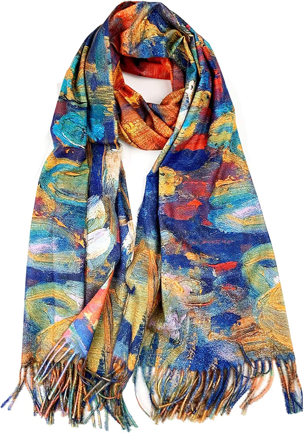 Plum Feathers Super Soft Cashmere Feel Double Sided Reversible Art Shawl Scarf Van Gogh Monet Klimt Inspired Apparel & Accessories > Clothing Accessories > Scarves & Shawls Plum Feathers Abstract Flowers  