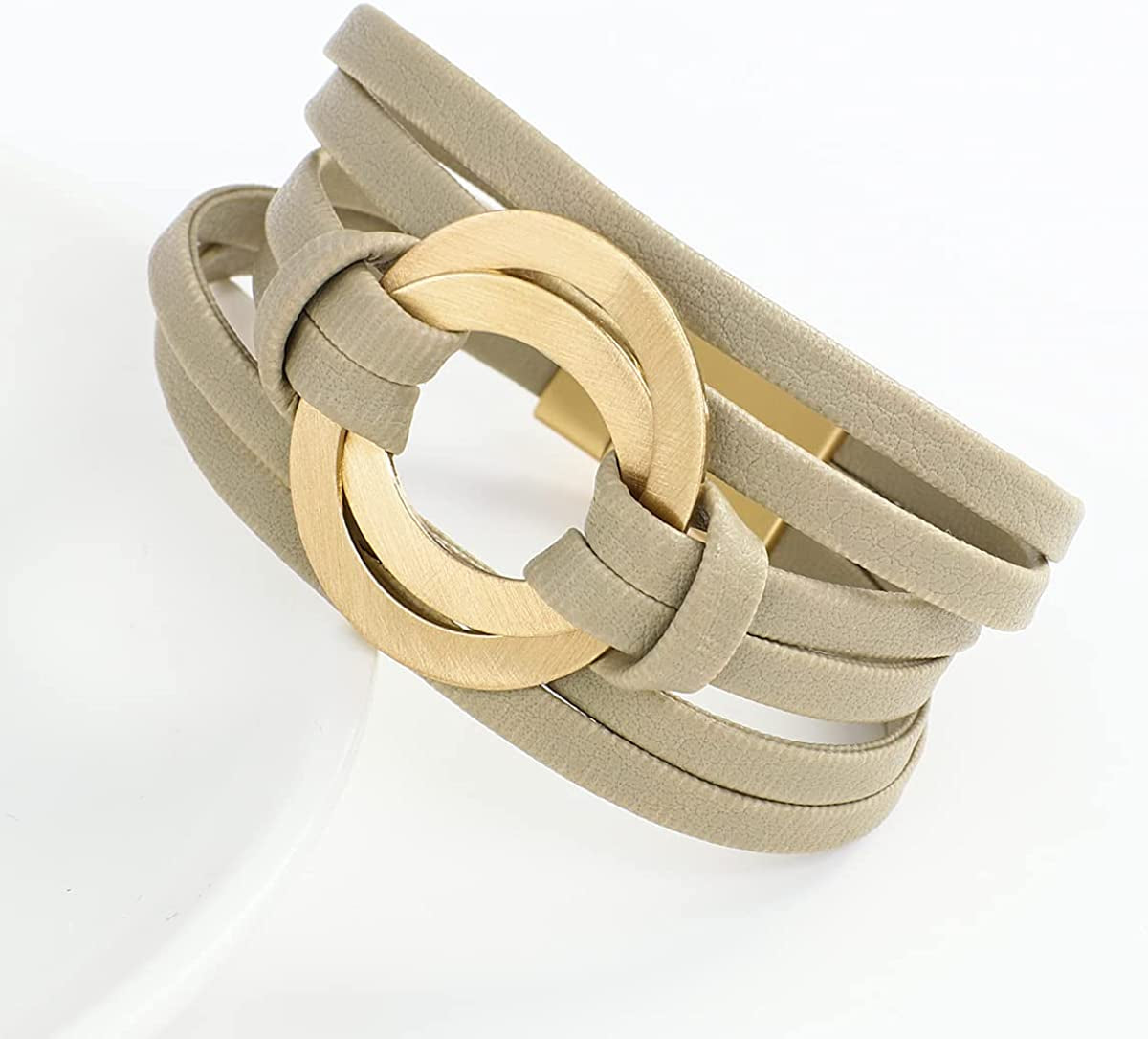 Circle Charm Bracelets for Women Handmade Coffee Leather Wrap Bracelets for Women Teen Girls Bohemian Couples Friendship Bracelet Cuff Bangle with Magnetic Clasp Boho Jewelry Gift for Sisters, Wife and Mother Apparel & Accessories > Jewelry > Bracelets hotoo   