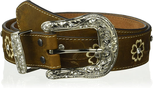 ARIAT Women'S Floral Stitch Berry Concho Belt Apparel & Accessories > Clothing Accessories > Belts Ariat Brown Small 