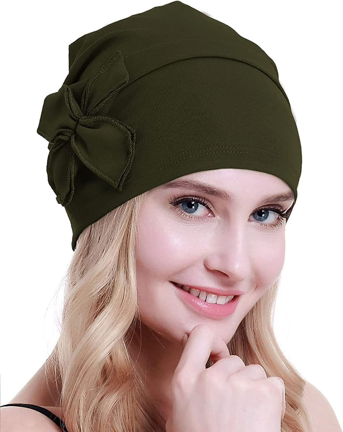 Osvyo Cotton Chemo Turbans Headwear Beanie Hat Cap for Women Cancer Patient Hairloss Apparel & Accessories > Clothing Accessories > Headwear osvyo Cotton Army Green One Size 