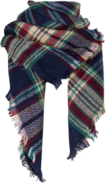 Plaid Blanket Scarf Winter Fall Scarfs for Women, Warm Soft Chunky Oversized Tartan Shawls Wraps Scarves Apparel & Accessories > Clothing Accessories > Scarves & Shawls Chalier A-navy  