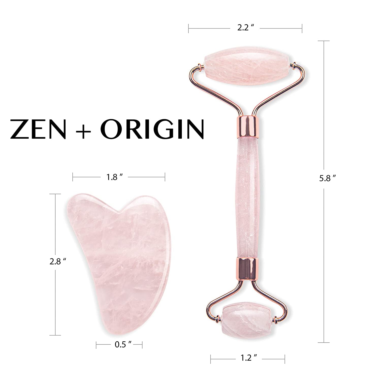 Rose Quartz Roller and Gua Sha Set, 100% Natural Rose Quartz Stone Face Roller, Anti-Wrinkle Anti-Aging Skin Care Tool, Facial Roller, Face Massager for Skin Firming and Stress Relief, Rose Gold Health & Beauty > Personal Care > Cosmetics > Cosmetic Tools > Skin Care Tools ZEN + ORIGIN   