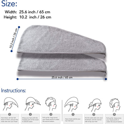 Ultra-Fine Microfiber Hair Drying Towels Thicken Cap with Button - Hair Towel Original Magic Instant Hair Dry Wrap for Women Super Absorbent Quick-Drying Hair Care Cap, 2 Pack 25.6 X 10.2In(2 Grey) Health & Beauty > Personal Care > Hair Care pocova   