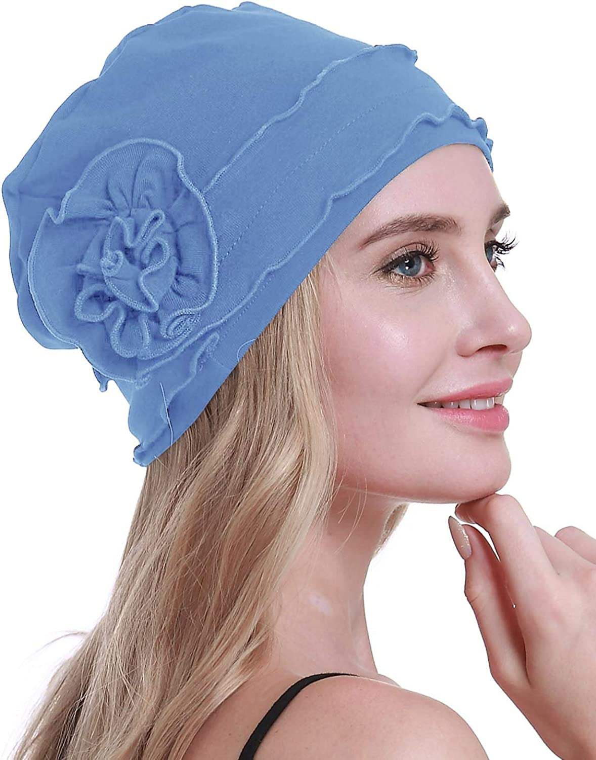 Osvyo Chemo Headwear Turban Cap for Women - Cancer Beanie Hair Loss Sealed Packaging Apparel & Accessories > Clothing Accessories > Headwear osvyo Cotton Sky-blue One Size 