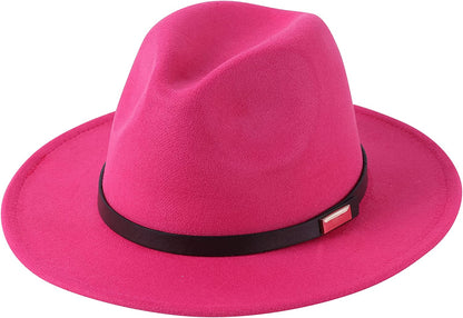 Lanzom Women Lady Retro Wide Brim Floppy Panama Hat Belt Buckle Wool Fedora Hat Apparel & Accessories > Clothing Accessories > Hats Lanzom 01-rose One Size 