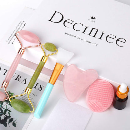 Deciniee Jade Roller for Face,Gua Sha Massage Tool,Rose Quartz Jade Roller and Gua Sha 6 in 1 Face Massager Women Gift Set,Anti-Aging Authentic Facial Beauty Roller-Rejuvenate Skin and Remove Wrinkles Health & Beauty > Personal Care > Cosmetics > Cosmetic Tools > Skin Care Tools Deciniee   