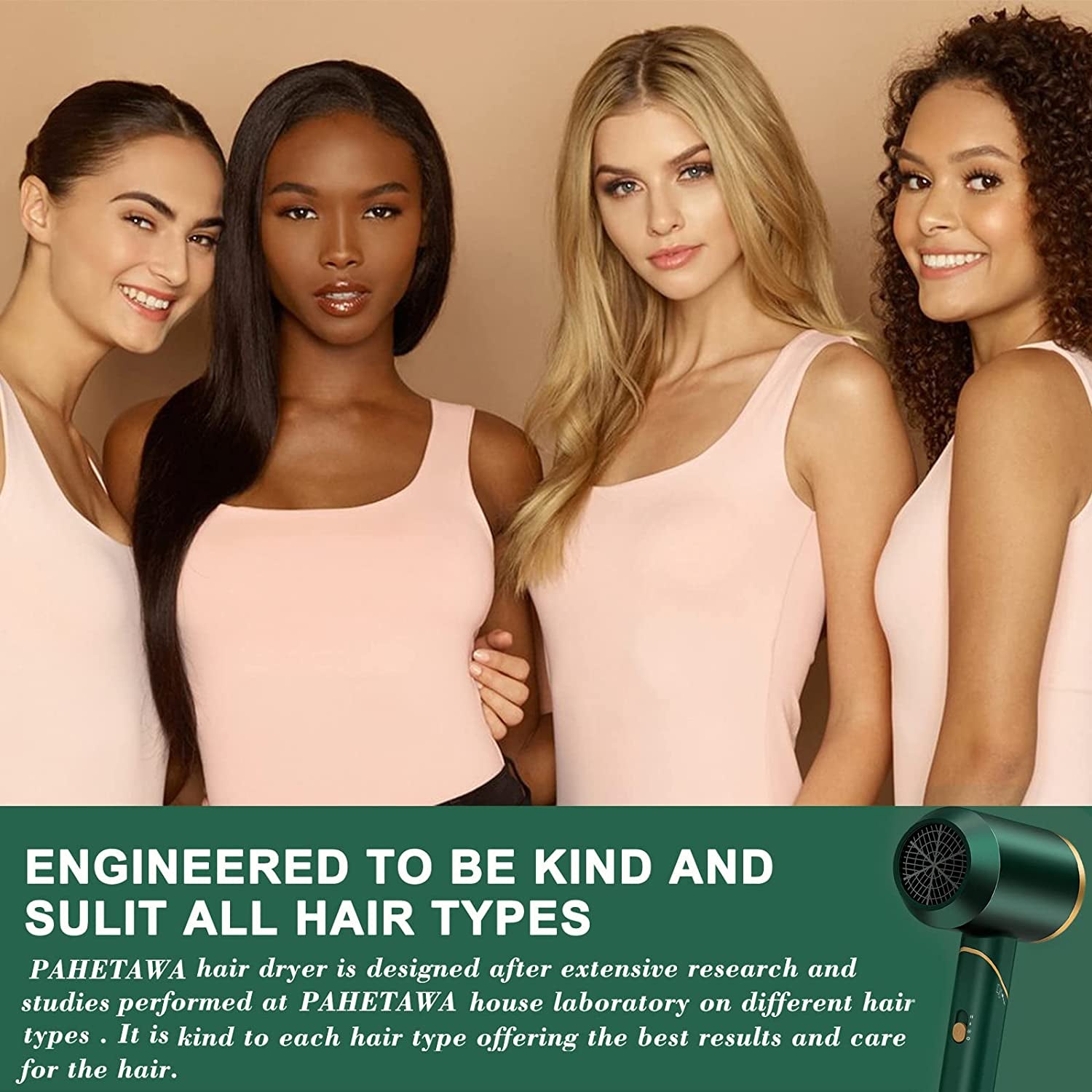 PAHETAWA Hair Dryer,1800W Travel Hair Dryer with Folding Handle, Fast Drying Compact Ionic Blow Dryer with Diffuser&Nozzle, Reduce Frizz Hair Care, Low Noise Lightweight for Home&Travel Use(Green) Health & Beauty > Personal Care > Hair Care PAHETAWA   