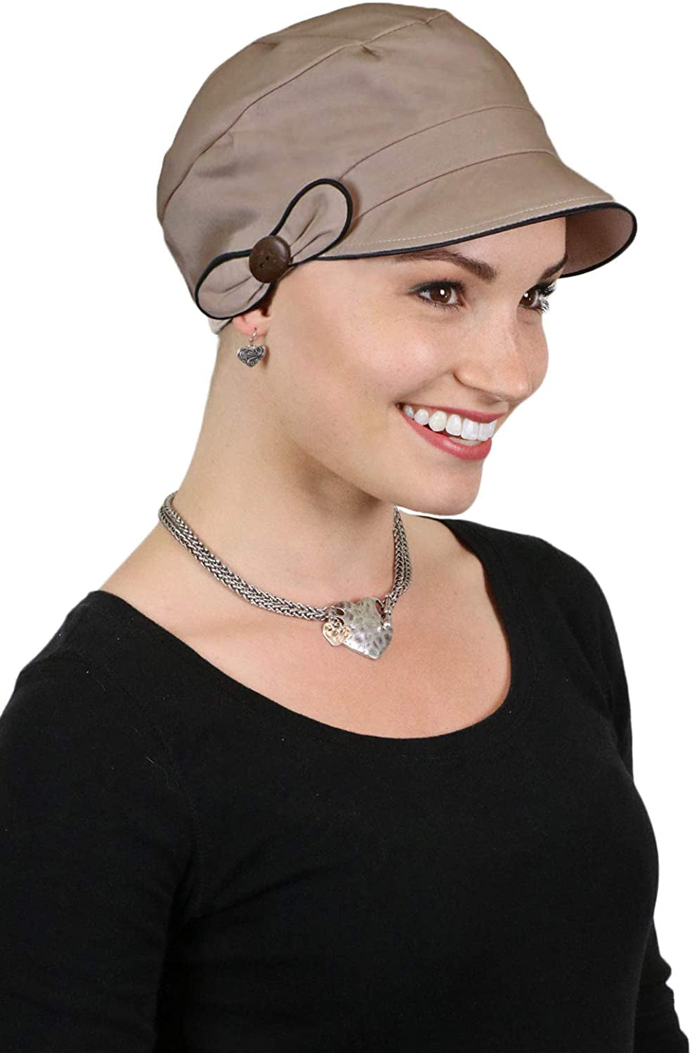 Newsboy Cap Summer Hats for Women 50+ UPF Visor Chemo Headwear Cancer Hair Loss 100% Cotton Small or Medium Heads Barcelona Apparel & Accessories > Clothing Accessories > Headwear Hats Scarves & More Khaki  