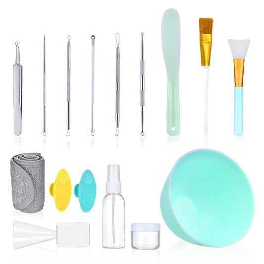 SHAREALL Face Mask Mixing Bowl Set with Silicone Facial Mask Bowl Mask Brush Cleanser Brush Spatula Headband Spray Bottle Pimple Popper Tool Kit Face Mask Applicator for Clay Mask & Jelly Mask 16PCS Health & Beauty > Personal Care > Cosmetics > Cosmetic Tools > Skin Care Tools SHAREALL   