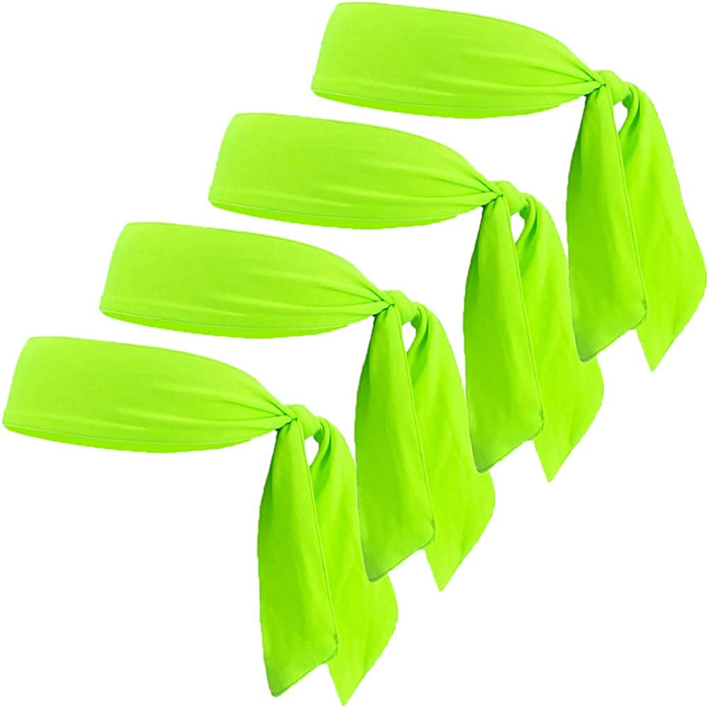 Sweat Wicking Head Tie, Tie Back Headband, Tie up Hair Band for Men Women Kids Girls Boys, Athletic Ninja Sweatband Head Wraps, Pirates Bandana Headwrap for Tennis, Workout Apparel & Accessories > Clothing Accessories > Bandanas & Headties JHYWELL Neon Green 4 Pack  