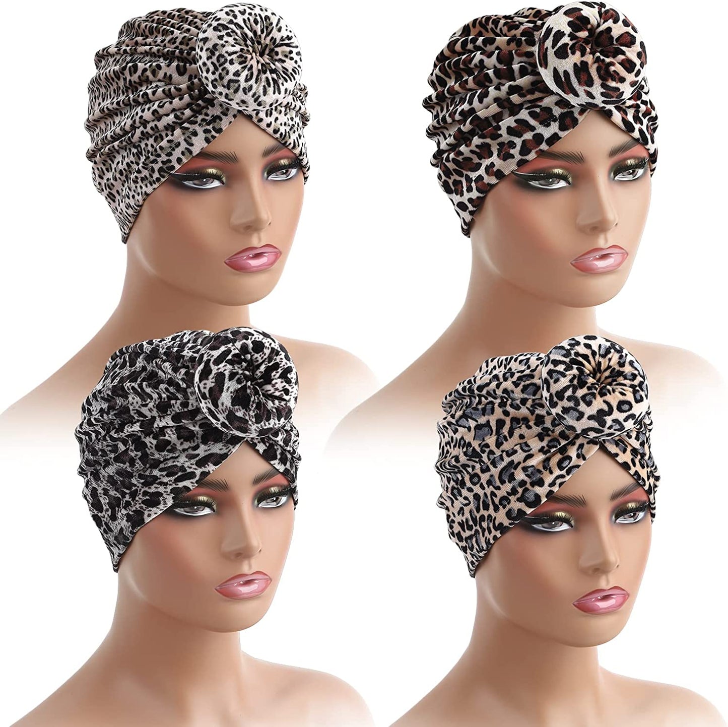 WKJHO 6 Pieces Women Turban Hat African Flower Knot Pre-Tied Bonnet Beanie Cap Headwrap for Girls Apparel & Accessories > Clothing Accessories > Bandanas & Headties Generic   