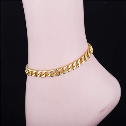 Gold Cuban Link Anklet Bracelet for Women Men, 7Mm Wide 14K Gold / 18K Gold / White Gold Plated Diamond Cut Curb Chain Ankle Bracelets for Women Men 9 10 11 Inches Apparel & Accessories > Jewelry > Anklets kelistom   