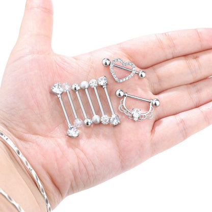 FINREZIO 6-8 Pairs 14G Nipple Rings 316L Surgical Steel Heart CZ Tongue Barbell Body Piercing Shield Ring Set 5/8 Inches Apparel & Accessories > Jewelry > Body Jewelry FINREZIO   