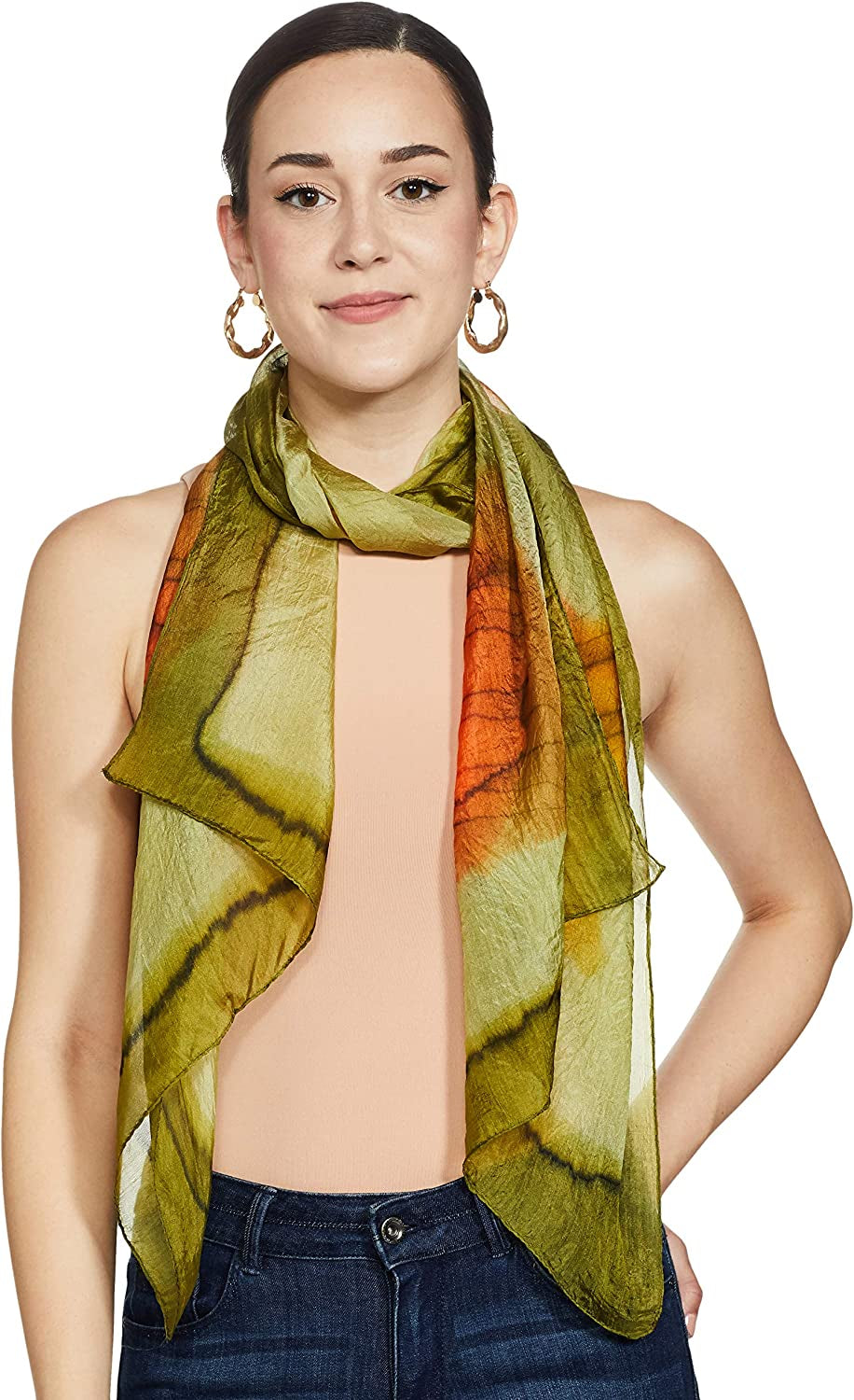 Stylore 100% Silk Scarf Long Lightweight Sunscreen Shawl Wrap Scarves Apparel & Accessories > Clothing Accessories > Scarves & Shawls Stylore Td Darkgreen  