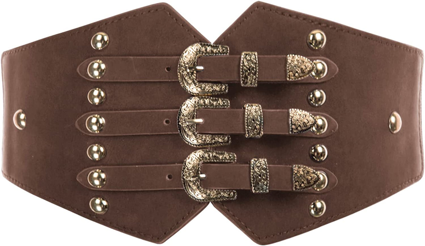 SCARLET DARKNESS Vintage Classic Cincher Wide Belt Elastic Leather Waist Belt Apparel & Accessories > Clothing Accessories > Belts Scarlet Darkness Dark Brown Large 
