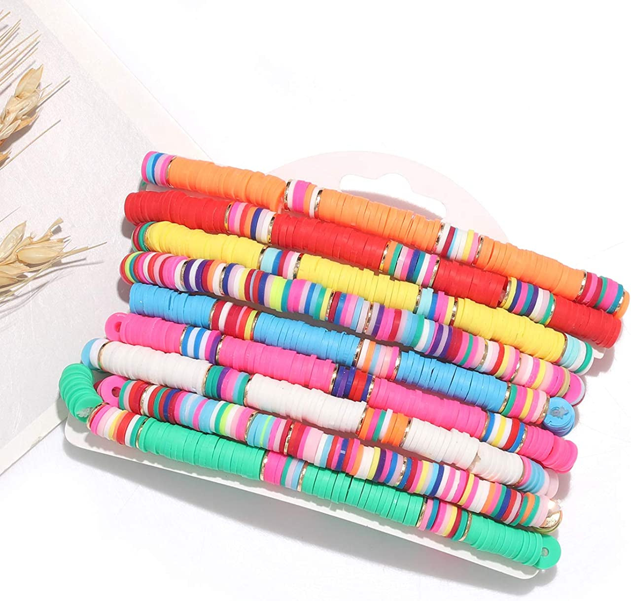 Surfer Heishi Bracelets for Women Stackable Rainbow Vinyl Disc Clay Beaded Stretch Bracelets Elastic Layering Friendship Bracelets Boho Summer Beach Jewelry Apparel & Accessories > Jewelry > Bracelets XOCARTIGE   