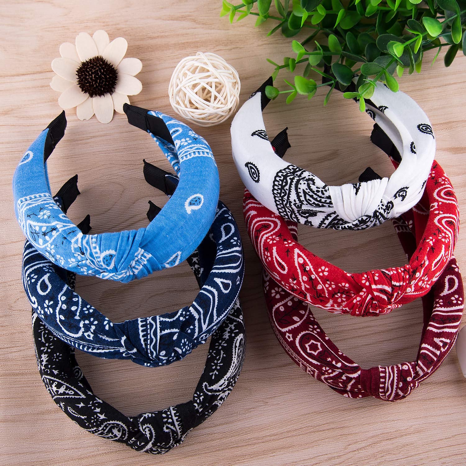Duufin 6 Pieces Top Knot Headband Paisley Boho Headbands Vintage Cross Knotted Headbands Twisted Knot Headbands for Women and Girls Apparel & Accessories > Clothing Accessories > Bandanas & Headties Duufin   