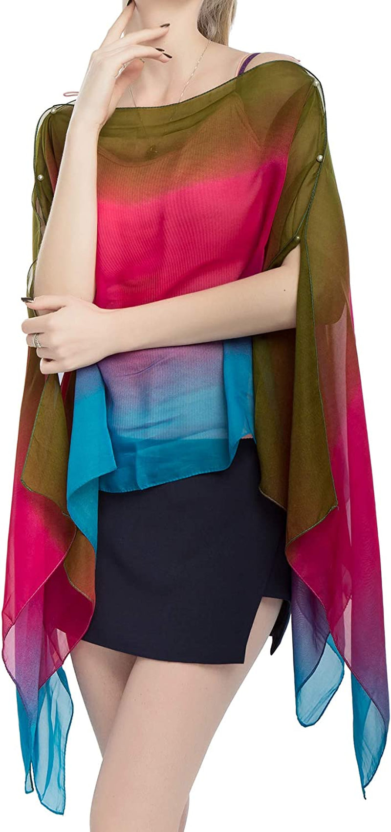 Women'S Chiffon Scarve Shawls Wraps Qunsia Floral Poncho Bikini Cover up Tops Apparel & Accessories > Clothing Accessories > Scarves & Shawls Qunsia   