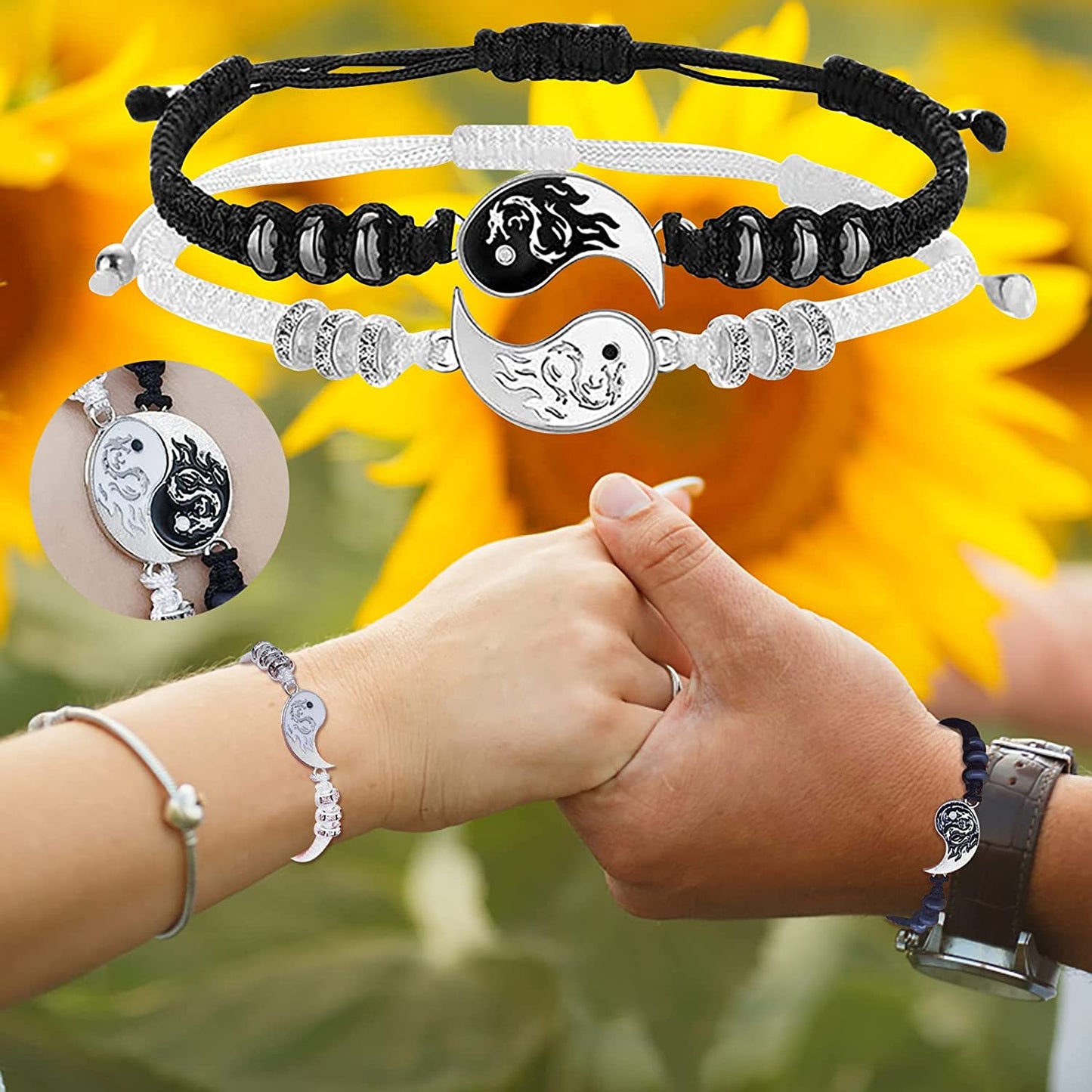 Link Chain Bracelets for Women Men Best Friend Bracelets 2 Matching Yin and Yangs Adjustable Rope Bracelets for Friendship Relationship Boyfriend Trendy Dainty Simple Fashion Style (A, One Size) Apparel & Accessories > Jewelry > Bracelets Generic   
