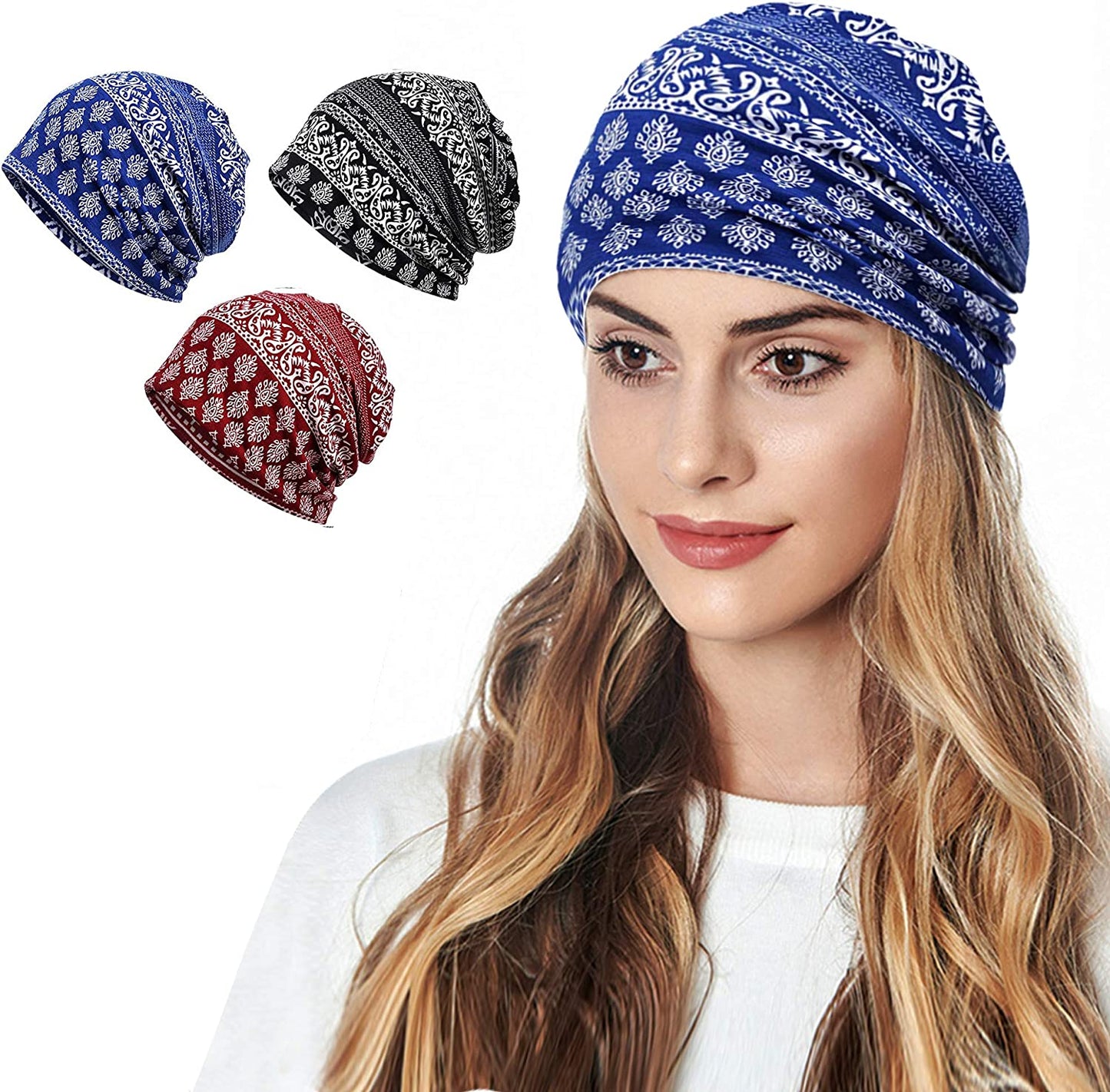 Cotton Face Bandanas for Sports Headwear Headband Neck Gaiter Chemo Cap Hair Loss Beanie Nightcap Apparel & Accessories > Clothing Accessories > Headwear Ababalaya C-1382pack  