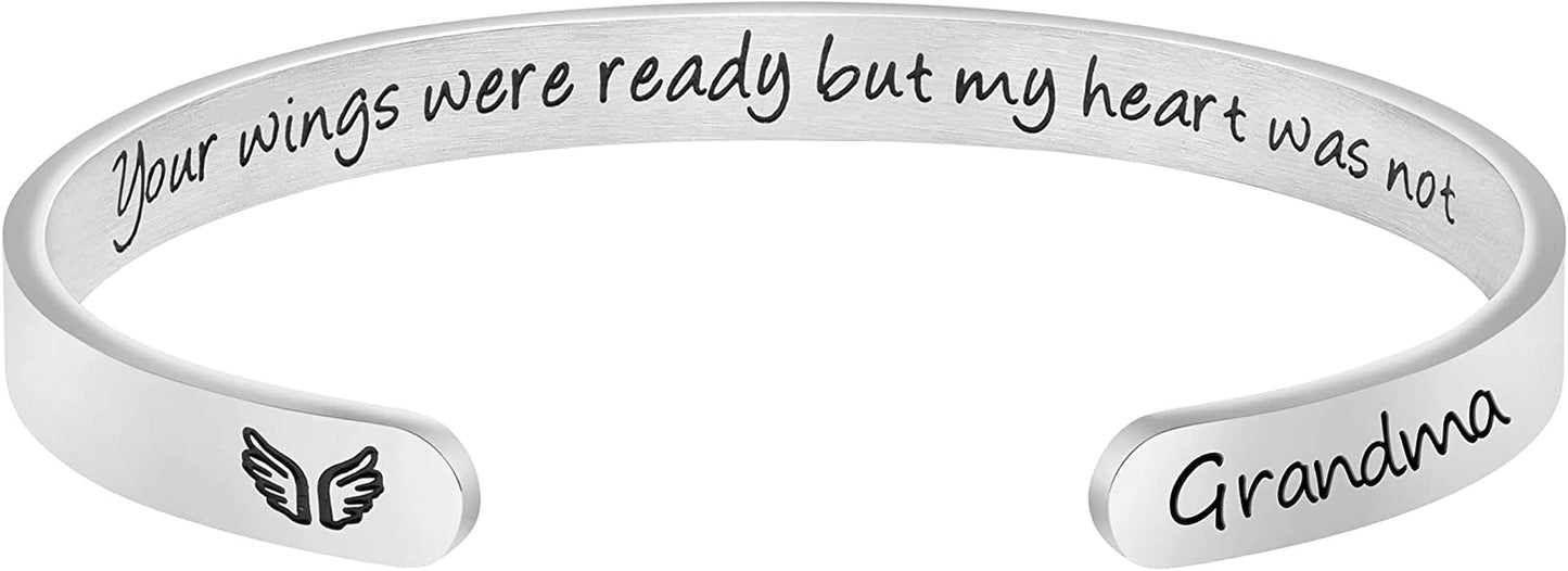 Joycuff Memorial Gifts for Women Inspirational Cuff Bracelet Sympathy Jewelry Loss of Loved One Sympathy Gifts Remember Her Apparel & Accessories > Jewelry > Bracelets JoycuFF Your wings were ready...--Grandma  