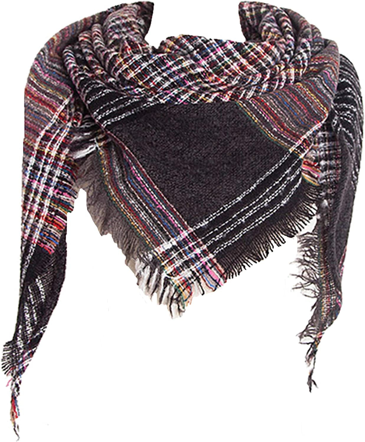 Wander Agio Womens Warm Scarf Triangle Shawls Winter Scarves Stripe Plaid Fichu Rough Surface Apparel & Accessories > Clothing Accessories > Scarves & Shawls Wander Agio Plaid Black 36  