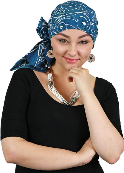 Hats, Scarves & More Headscarf Head Wrap for Women Chemo Headwear Cancer Scarf Head Covering Bali Batik 15 X 60 Inches Apparel & Accessories > Clothing Accessories > Headwear Hats Scarves & More Teal Temple  