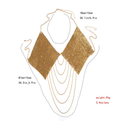 Jeweky Sequin Bra Chain Gold Tassel Crop Top Chest Body Chains Sexy Beach Nightclub Rave Bikini Body Accessories Jewelry for Women and Girls Apparel & Accessories > Jewelry > Body Jewelry Artist Unknown   