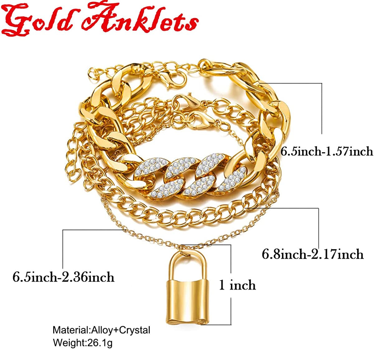 Ronglry 5Pcs Gold Ankle Bracelets for Women Girls Cuban Link Ankle Bracelet Cuban Chain Anklet Butterfly Anklet Set Rhinestone Tennis Anklet Adjustable Layered Link Anklets Summer Beach Gifts Apparel & Accessories > Jewelry > Anklets Ronglry   
