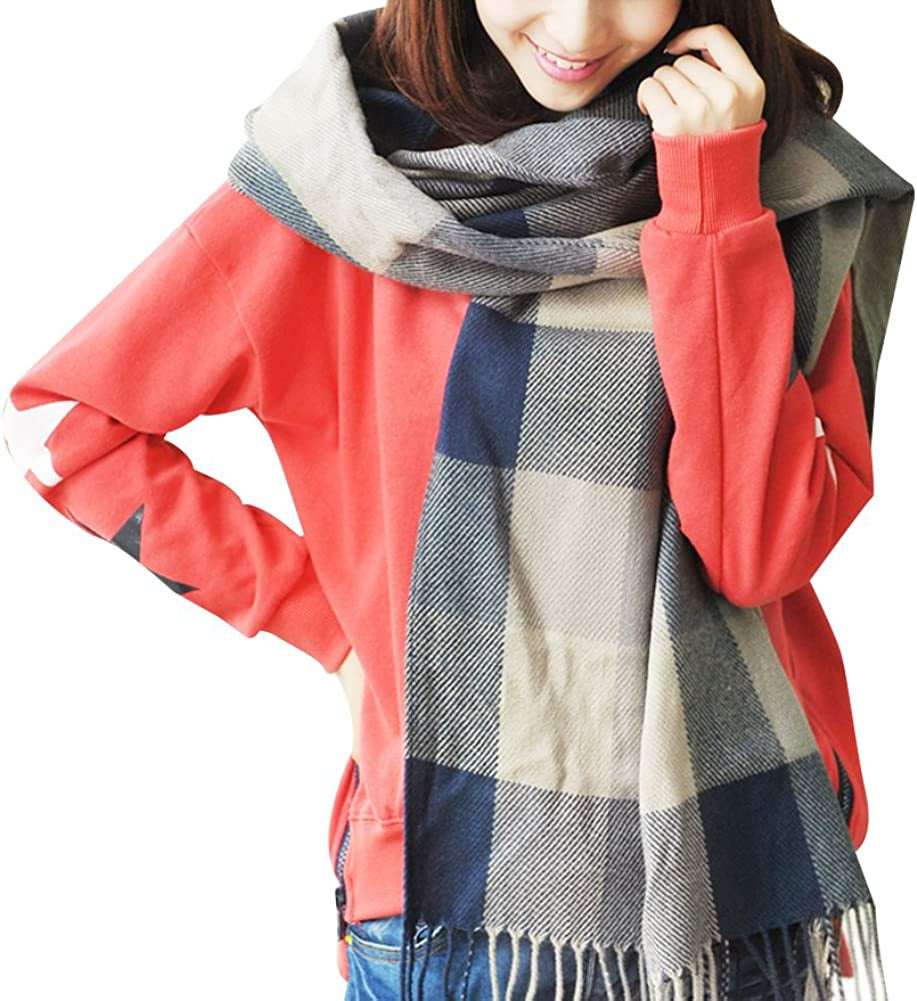 Loritta Womens Scarf Fashion Long Plaid Shawls Wraps Big Grid Winter Warm Lattice Large Scarves Gifts Apparel & Accessories > Clothing Accessories > Scarves & Shawls Loritta F-blue Grey Lattice  