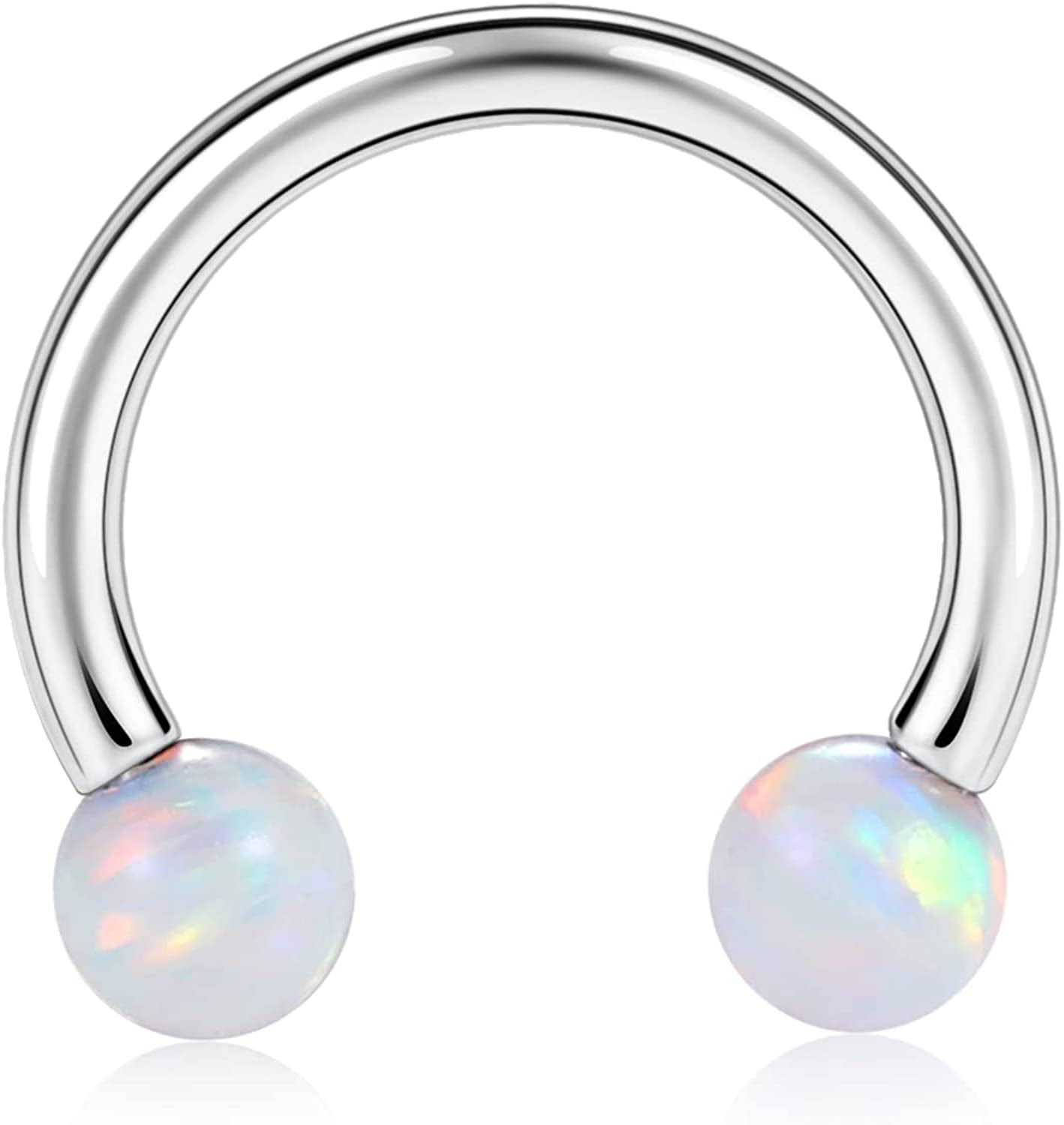 AROWRO Nose Septum Horseshoe Hoop Eyebrow Lip Navel Belly 16G 8Mm 10Mm CZ Opal G23 Titanium Nipple Piercing Ring Helix Tragus Daith Rook Cartilage Earrings Apparel & Accessories > Jewelry > Rings AROWRO A-steel with white opal 16G 10mm 