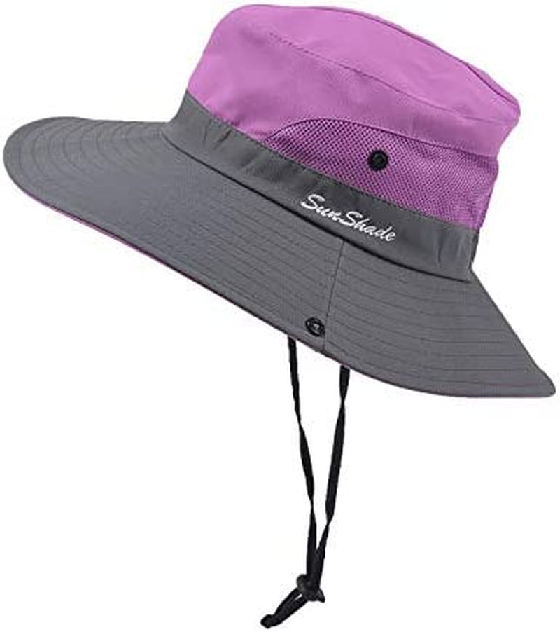 Sun Hat Womens Uv Protection Wide Brim Foldable Mesh Bucket Fishing Hat Ponytail Hole for Summer Hiking Swimming Beach Apparel & Accessories > Clothing Accessories > Hats UTOWO   