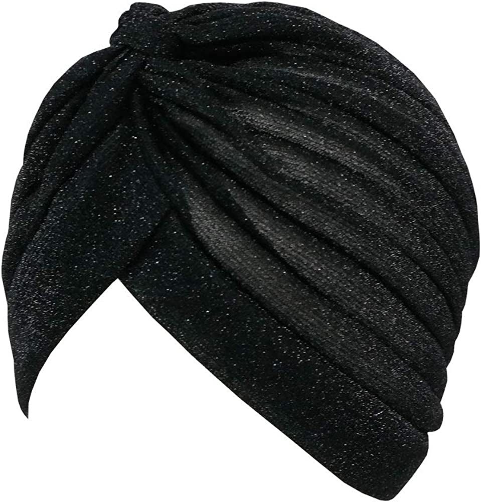 GETACOTA Pleated Glitter Turban for Women Stretchy Hat Beanie Headwrap Twist Elastic Slip on Cap Headwear Accessories Apparel & Accessories > Clothing Accessories > Headwear GETACOTA Black  