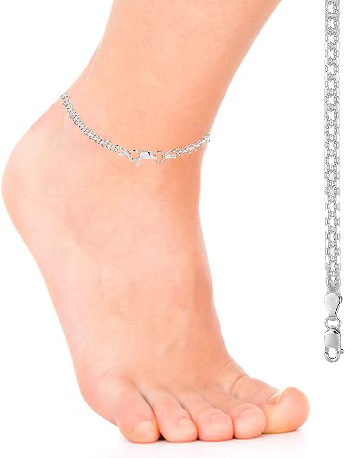 Ritastephens Sterling Silver Italian 3Mm Bismark Link Chain Anklet, Bracelet, or Necklace Apparel & Accessories > Jewelry > Anklets Ritastephens   