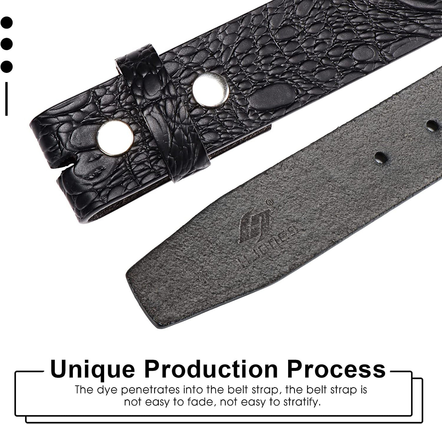 HJONES Men’S Replacement Belt No Buckle Belt Strap, Men'S Leather Belt with Silver Snap on Belt without Buckle 1 1/2” Wide Apparel & Accessories > Clothing Accessories > Belts HJones   