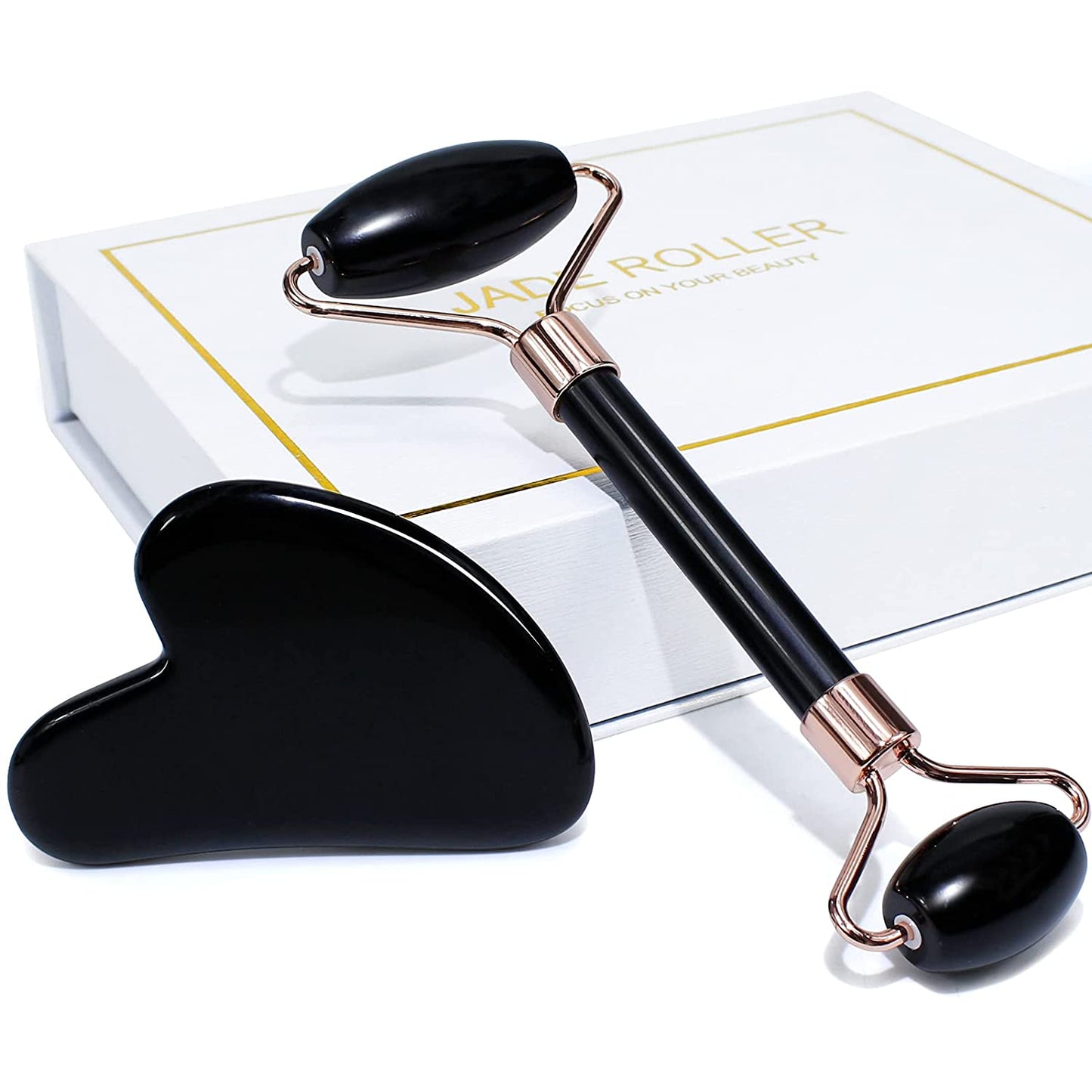 BAIMEI Jade Roller & Gua Sha Set Face Roller and Gua Sha Facial Tools for Skin Care Routine and Puffiness-Green Health & Beauty > Personal Care > Cosmetics > Cosmetic Tools > Skin Care Tools BAIMEI c-black  