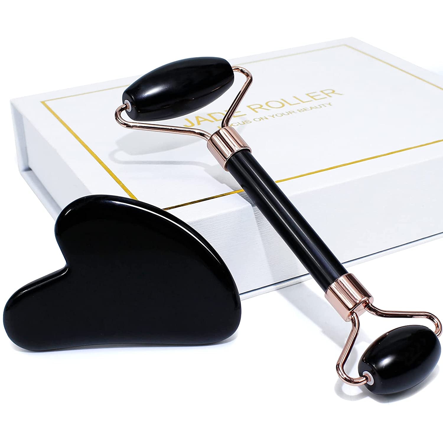 BAIMEI Jade Roller & Gua Sha Set Face Roller and Gua Sha Facial Tools for Skin Care Routine and Puffiness-Green Health & Beauty > Personal Care > Cosmetics > Cosmetic Tools > Skin Care Tools BAIMEI c-black  