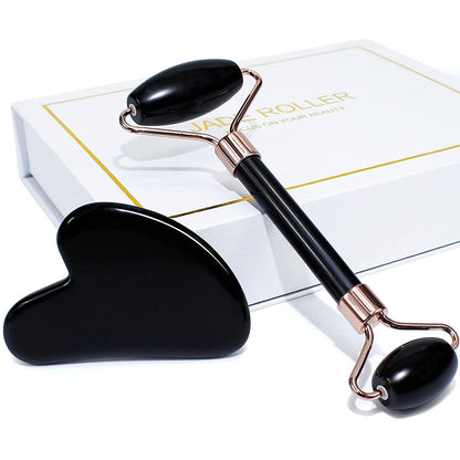 BAIMEI Jade Roller & Gua Sha Set Face Roller and Gua Sha Facial Tools for Skin Care Routine and Puffiness-Green Health & Beauty > Personal Care > Cosmetics > Cosmetic Tools > Skin Care Tools BAIMEI c-black  