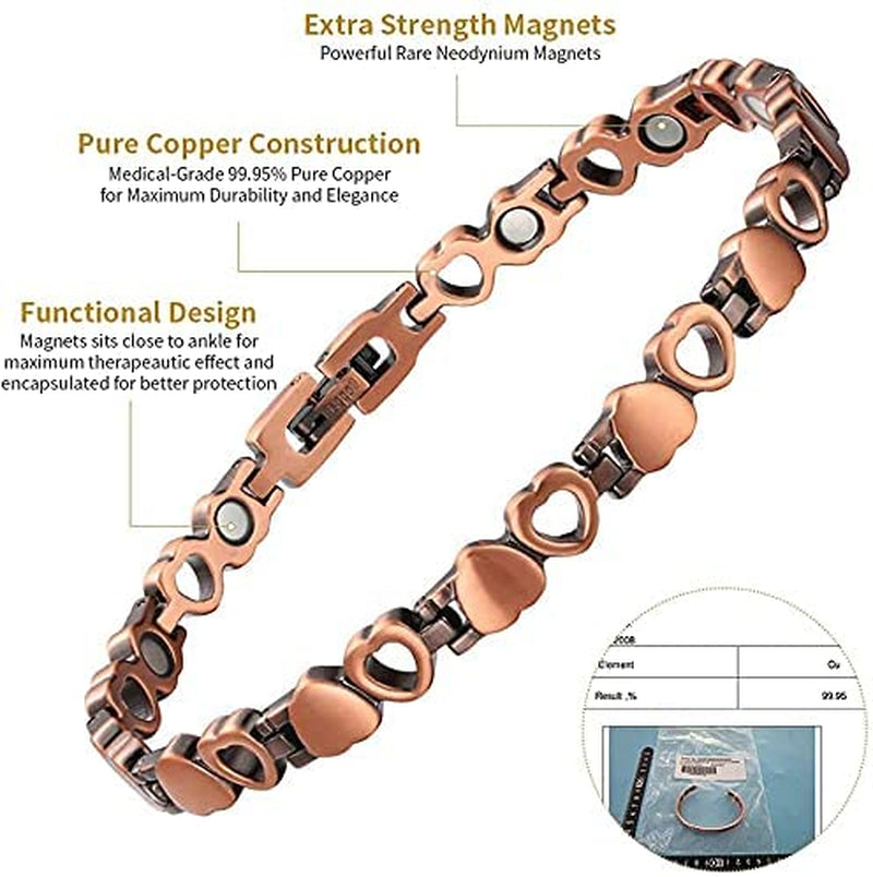 Heart Shape Magnetic Copper Anklets Ankle Braclelet for Women with Magnets (Width:7Mm) (Anklet) Apparel & Accessories > Jewelry > Anklets YINOX   