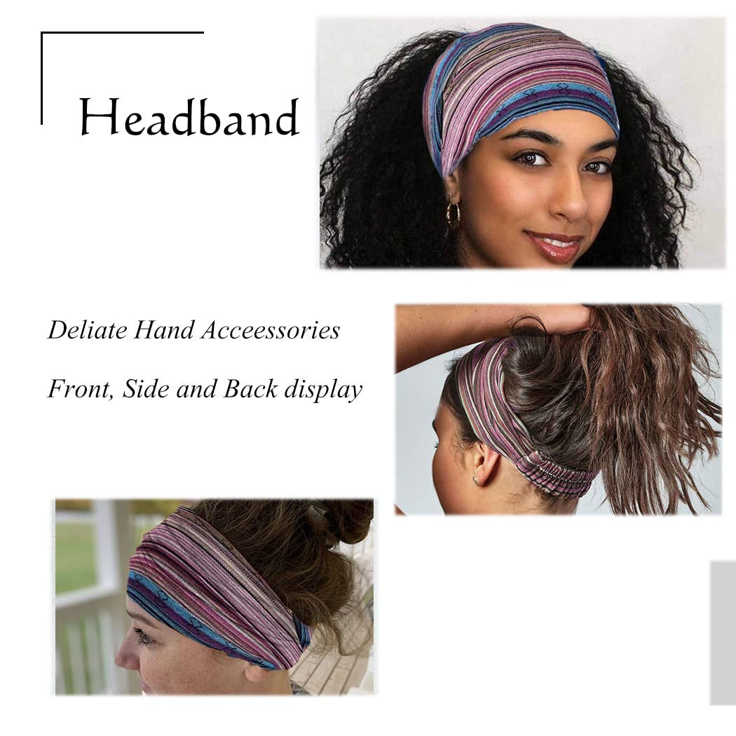 CAKURE Boho Wide Headbands African Head Wraps Stretchy Hairbands Stripe Turban Head Bands for Women and Girls Pack of 3 (Set1) Apparel & Accessories > Clothing Accessories > Bandanas & Headties CAKURE   