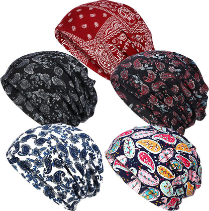 SATINIOR 5 Pieces Women'S Slouchy Beanie Hat Baggy Skull Sleep Cap Turban Headwear Apparel & Accessories > Clothing Accessories > Headwear SATINIOR Cashew Flower Style  