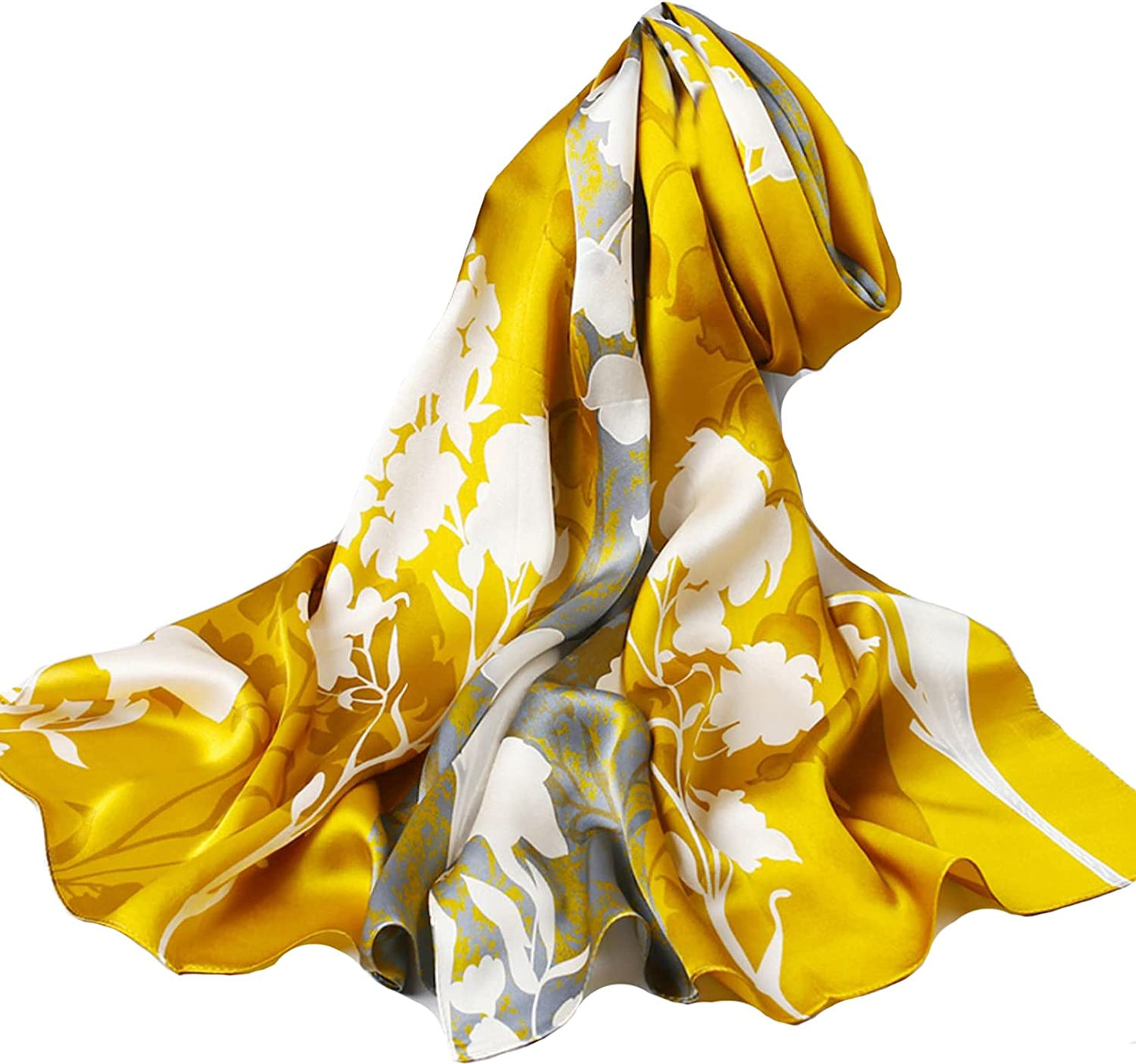 Fashion Scarves 100% Silk Felling Scarf Long Lightweight Sunscreen Shawls Wrap for Women Hair Scarves Apparel & Accessories > Clothing Accessories > Scarves & Shawls Aufeel Yellow White  