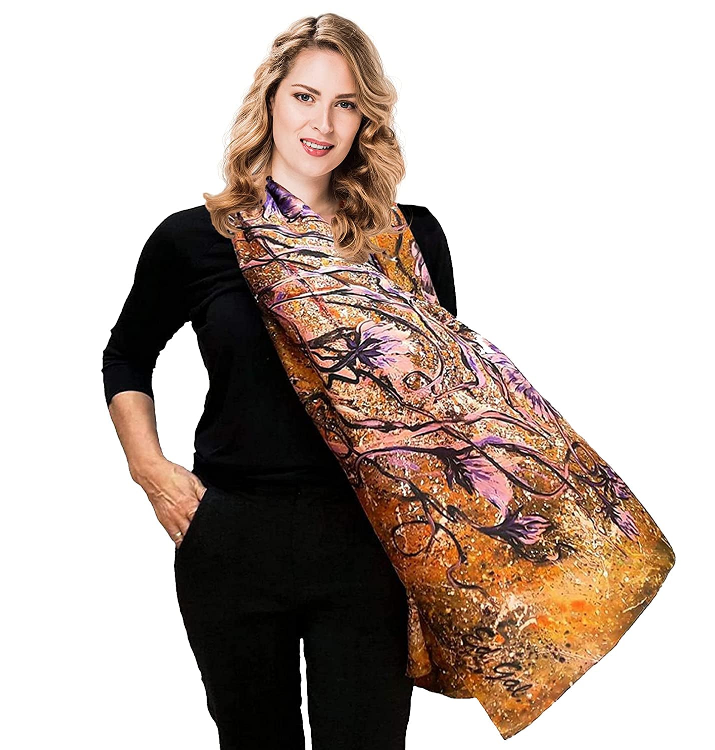 Large Silk Scarf, Fashion Deluxe Long Gold Shawl for Lady, Women Gift Apparel & Accessories > Clothing Accessories > Scarves & Shawls Generic   