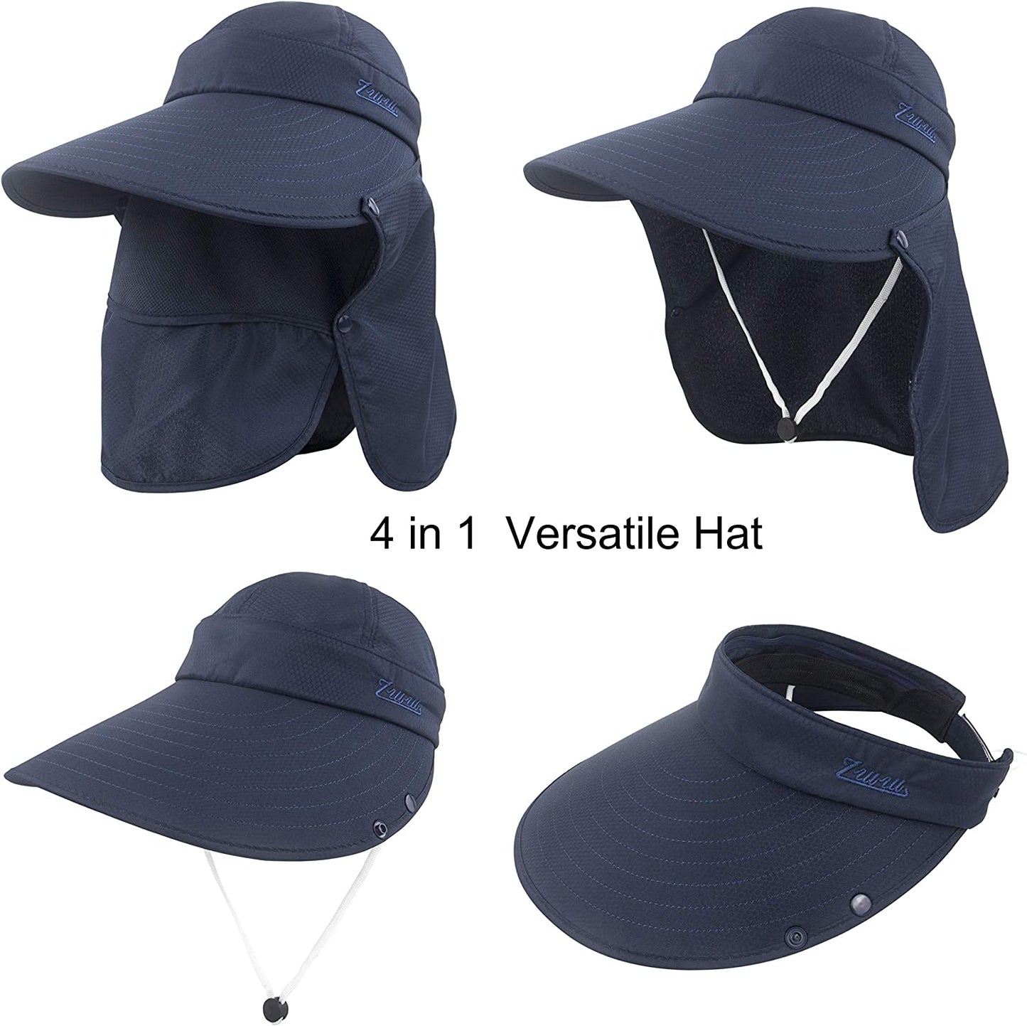 Women Sun Wide Brim UV Protection Fishing Hats Foldable Ponytail Summer Hat with Detachable Flap Apparel & Accessories > Clothing Accessories > Hats HICOSKY   