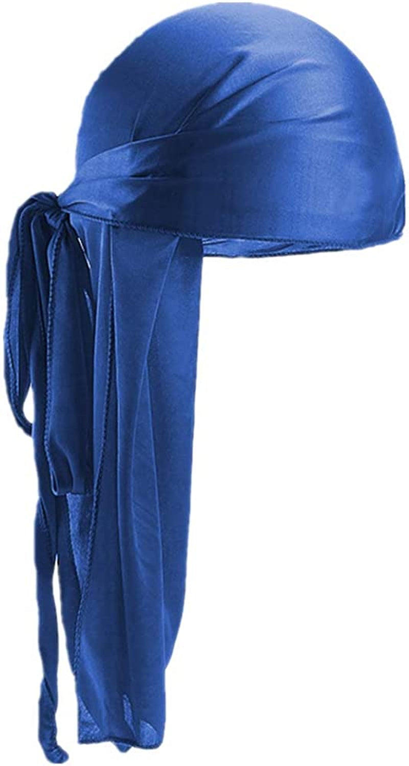 Fxhixiy Men Women Durag Extra Long-Tail Headwraps Silky Satin Pirate Cap Bandana Hat for 360 Waves Apparel & Accessories > Clothing Accessories > Bandanas & Headties Fxhixiy Blue  